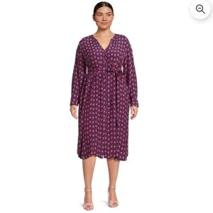 Time and Tru Purple Geometric Long Sleeve Dress